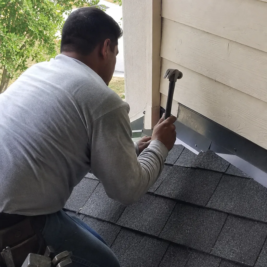 Professional roofer installing shingles on a residential roof