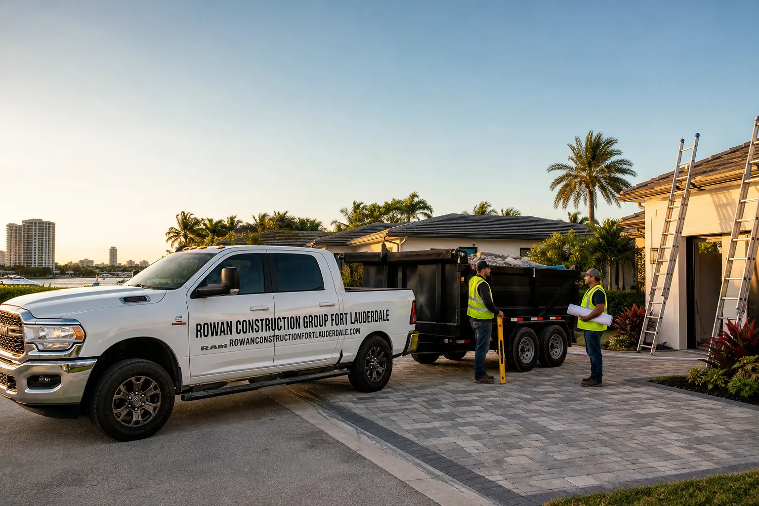 Rowan Construction Group Fort Lauderdale construction service vehicle and crew in Fort Lauderdale, FL